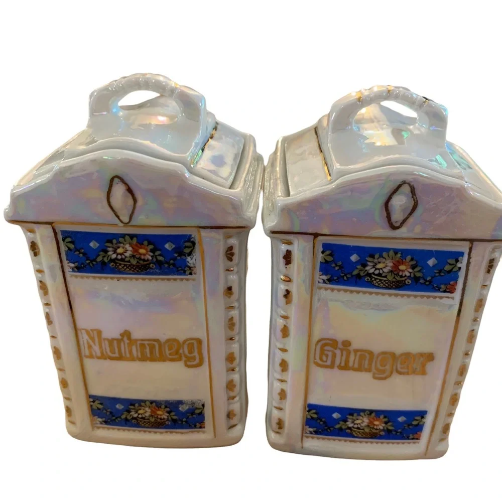 Lusterware Spice Jars Mepoco Germany Ginger Nutmeg VTG